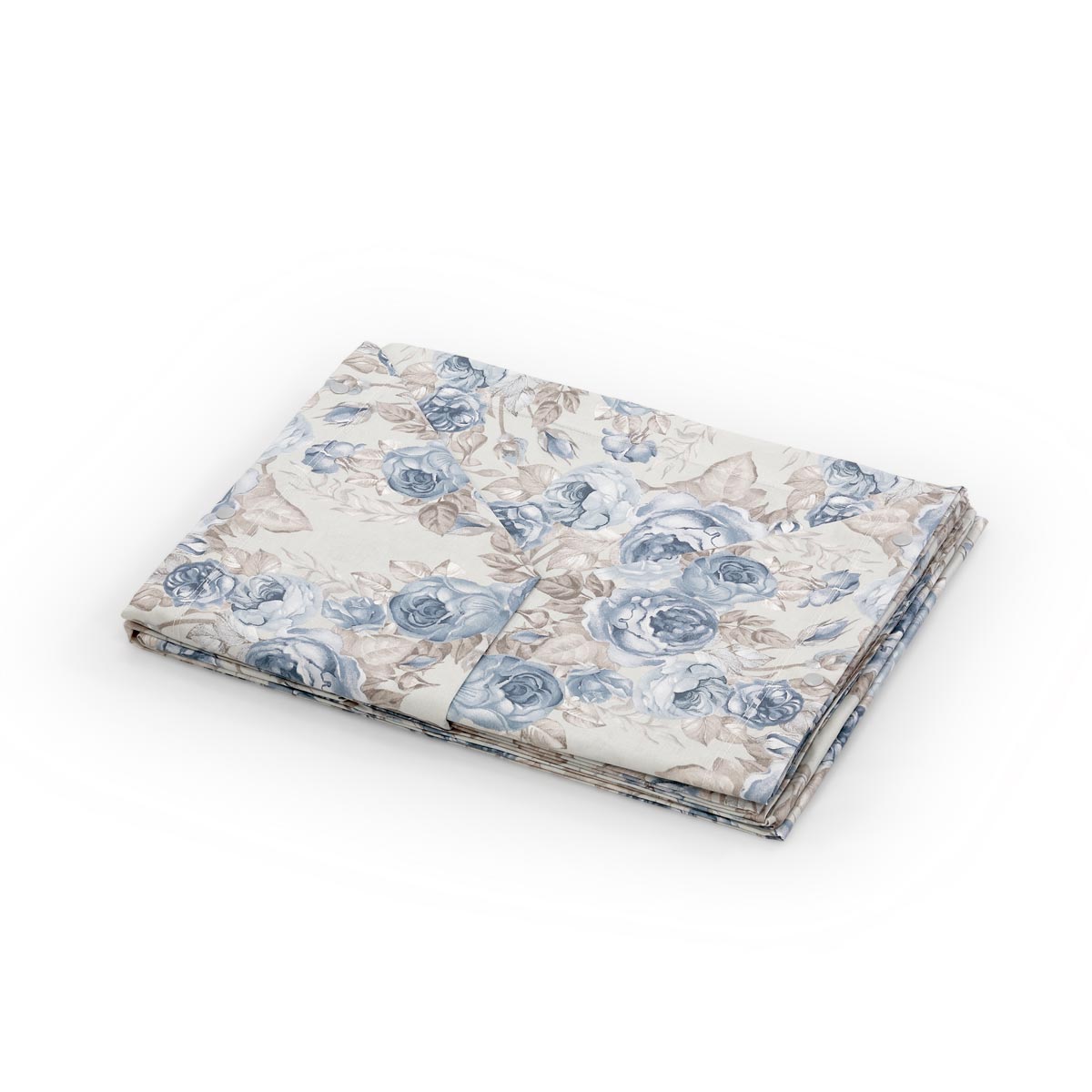 Coppia lenzuola 2 piazze grandi con elastico in cotone a fiori azzurro - Flora