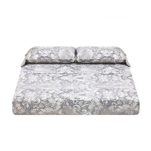Coppia lenzuola matrimoniale in puro cotone con fantasia damascata moderna di colore grigio - Malaga