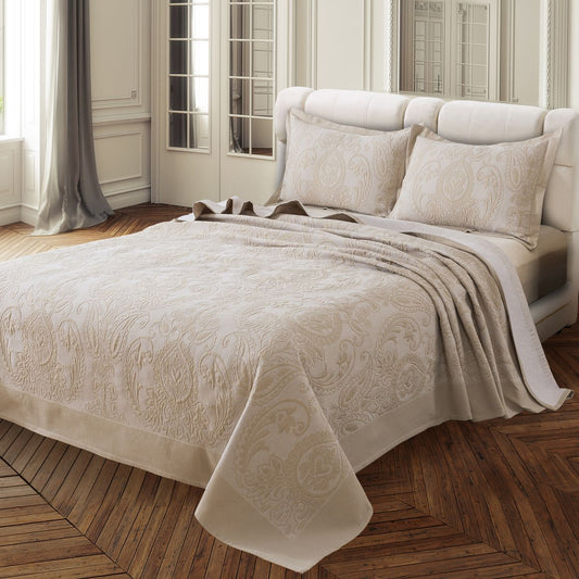 Copriletto matrimoniale colore sabbia lavorazione artigianale al telaio - Veronica