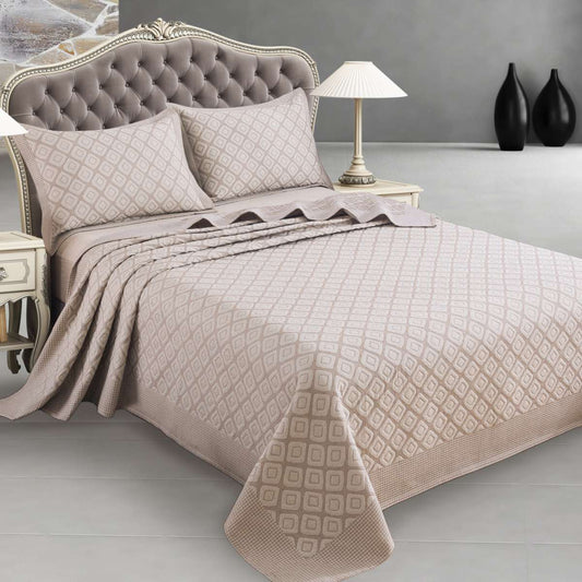 Copriletto matrimoniale primaverile di colore sabbia design moderno geometrico - Stefania