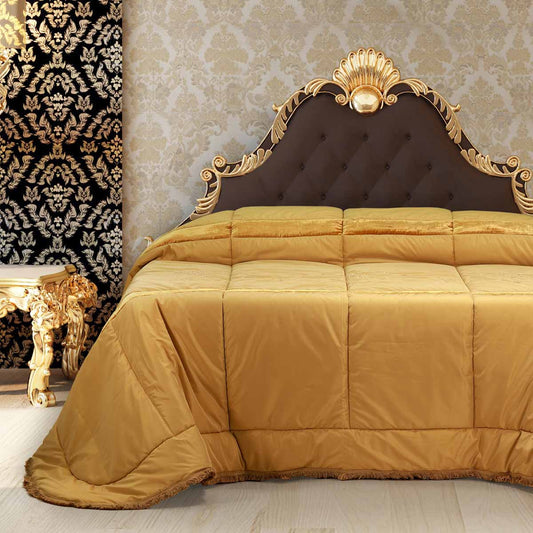 Elegante trapunta colore oro ricamata matrimoniale in velluto - EL081