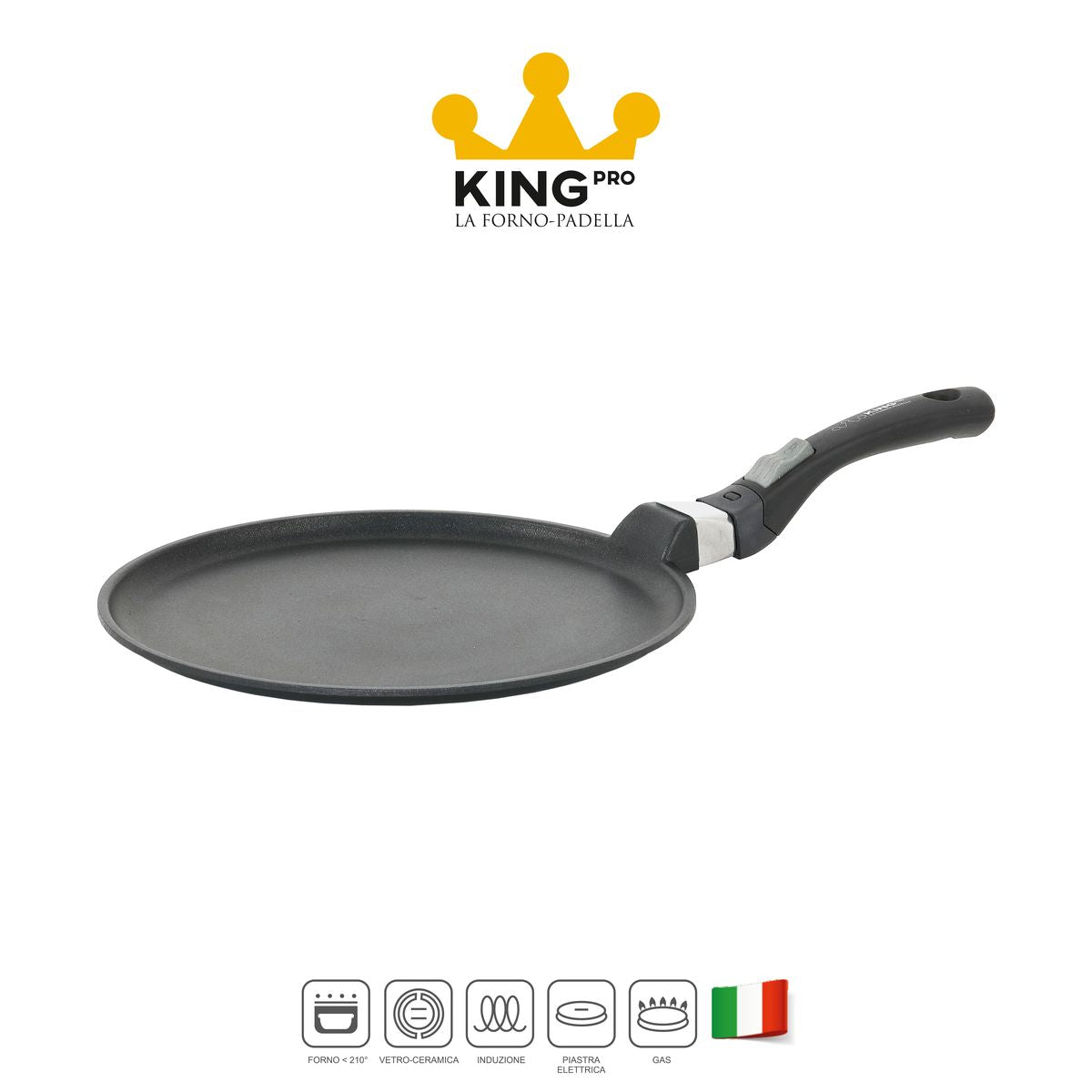 Padella crepes ad induzione con rivestimento antiaderente grande da 28 - King Pro