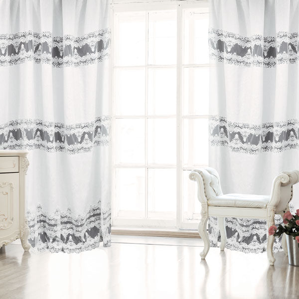 Pannello tenda in lino avorio con pizzo ricamato su tulle - Valentina