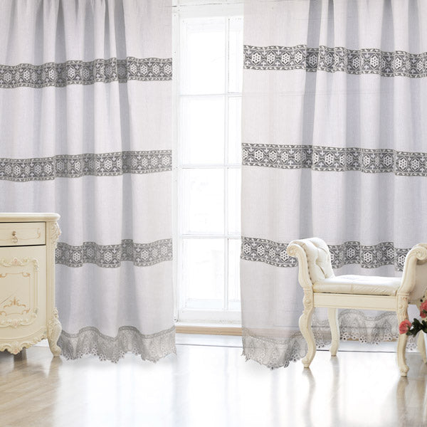 Pannello tenda in puro lino con pizzo argento - Chantal