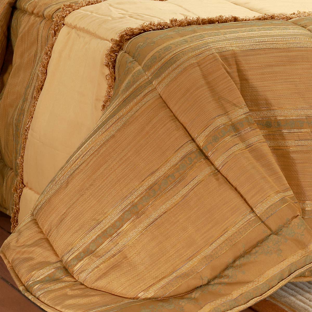 Piumone matrimoniale classico con rigoni oro e verde - EL132