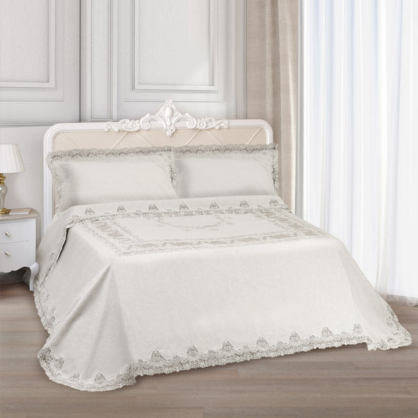 Primo letto in lino avorio con pizzo ricamato su tulle - Valentina