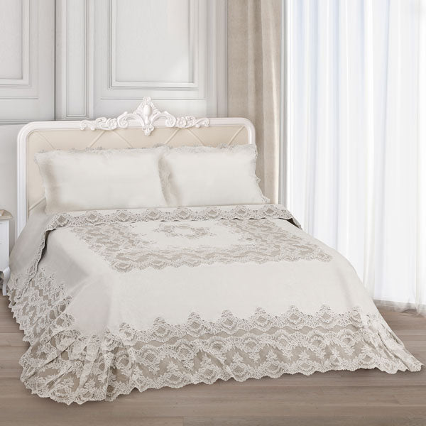 Primo letto in lino panna con pizzo rebrodè - Giulia