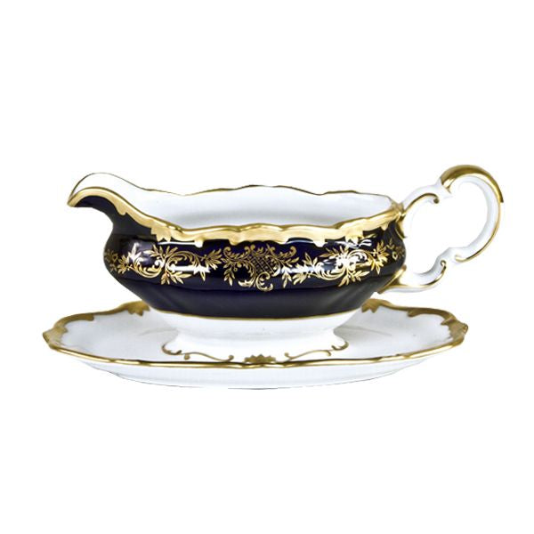 Salsiera in fine porcellana dipinto a mano in oro cobalto - Caterina