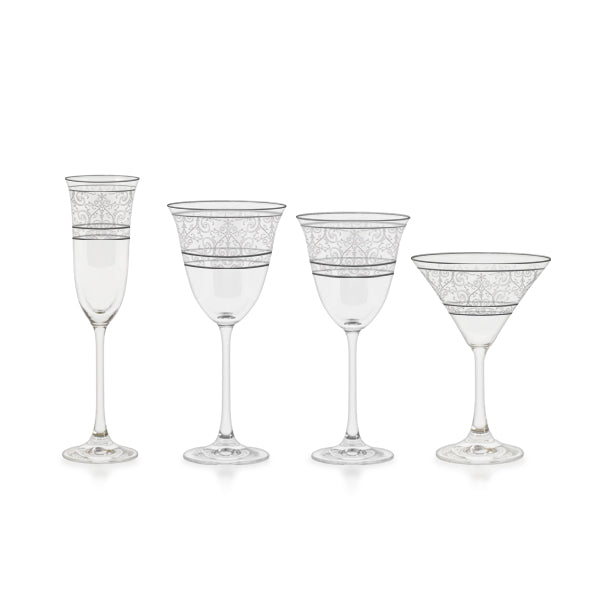Servizio di bicchieri 50 pezzi pantografato con decoro filo platino - Versailles