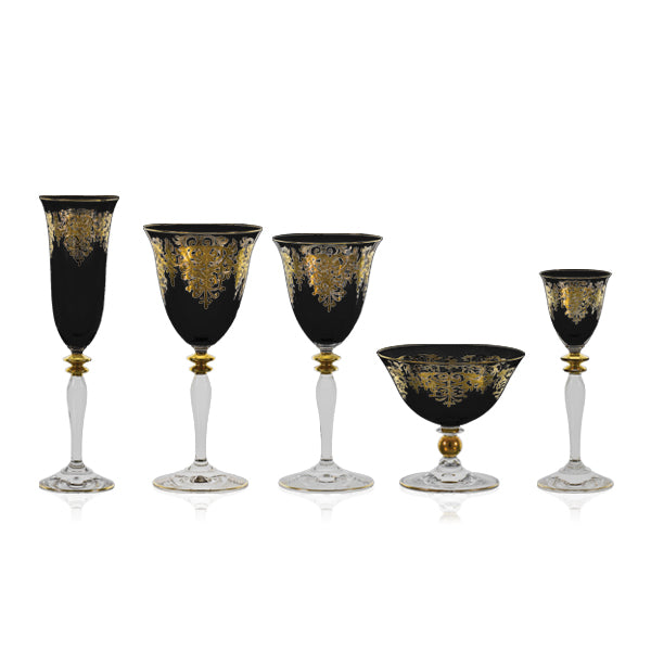Servizio bicchieri di colore nero con decorazione oro - Giulia