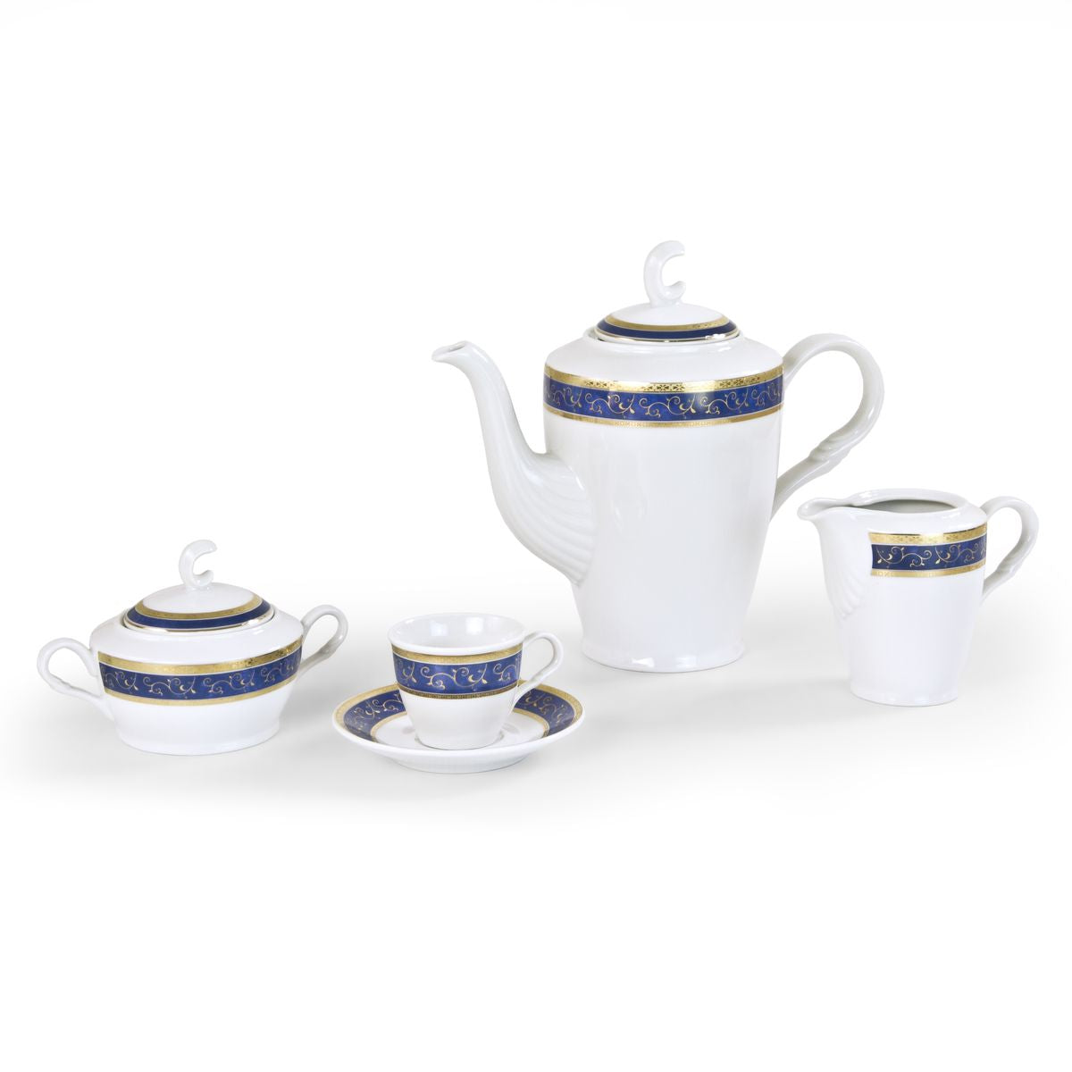 Servizio da caffè in fine porcellana di boemia oro e blu - Anna