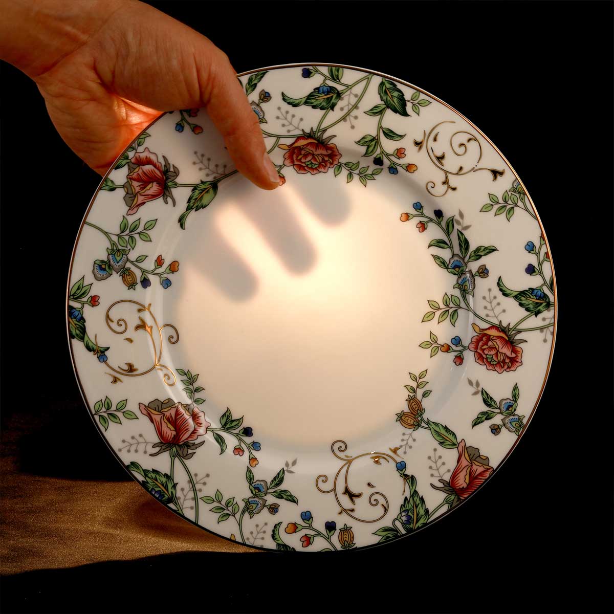 Servizio piatti in fine porcellana trasparente bone china decoro a fiori - Luisiana