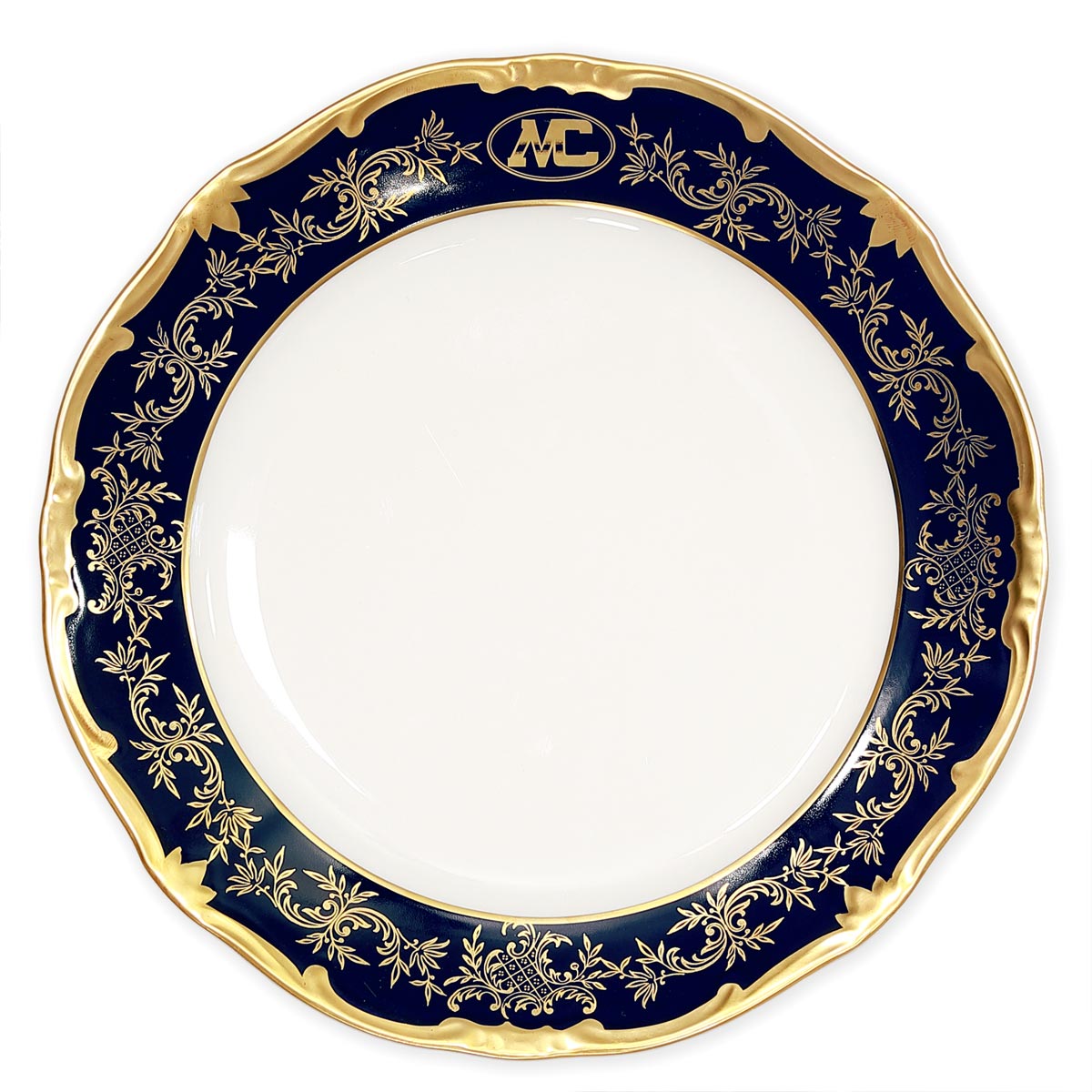 Piatto in fine porcellana tedesca dipinta a mano oro e cobalto