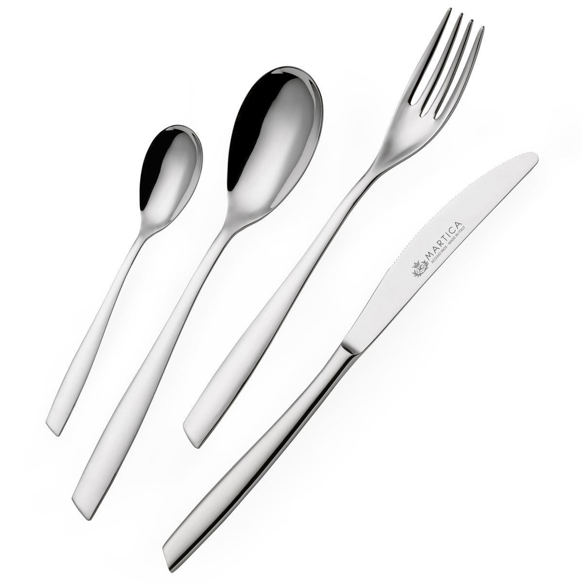 Set completo di posate dal design moderno in acciaio inox lucido 75 pezzi - Boston