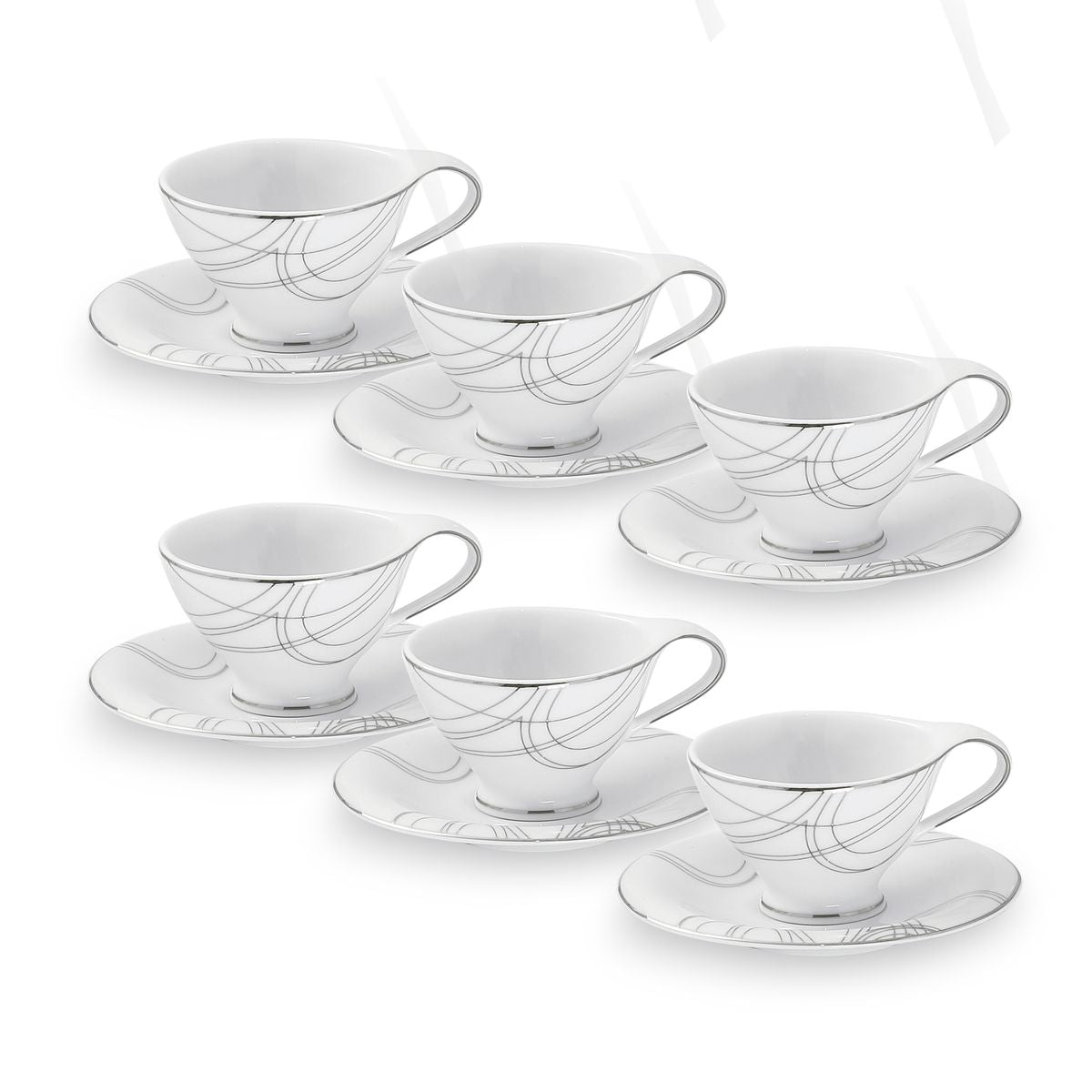 Set 6 tazze da latte o the con piattino impreziosite da un prestigioso decoro filo platino