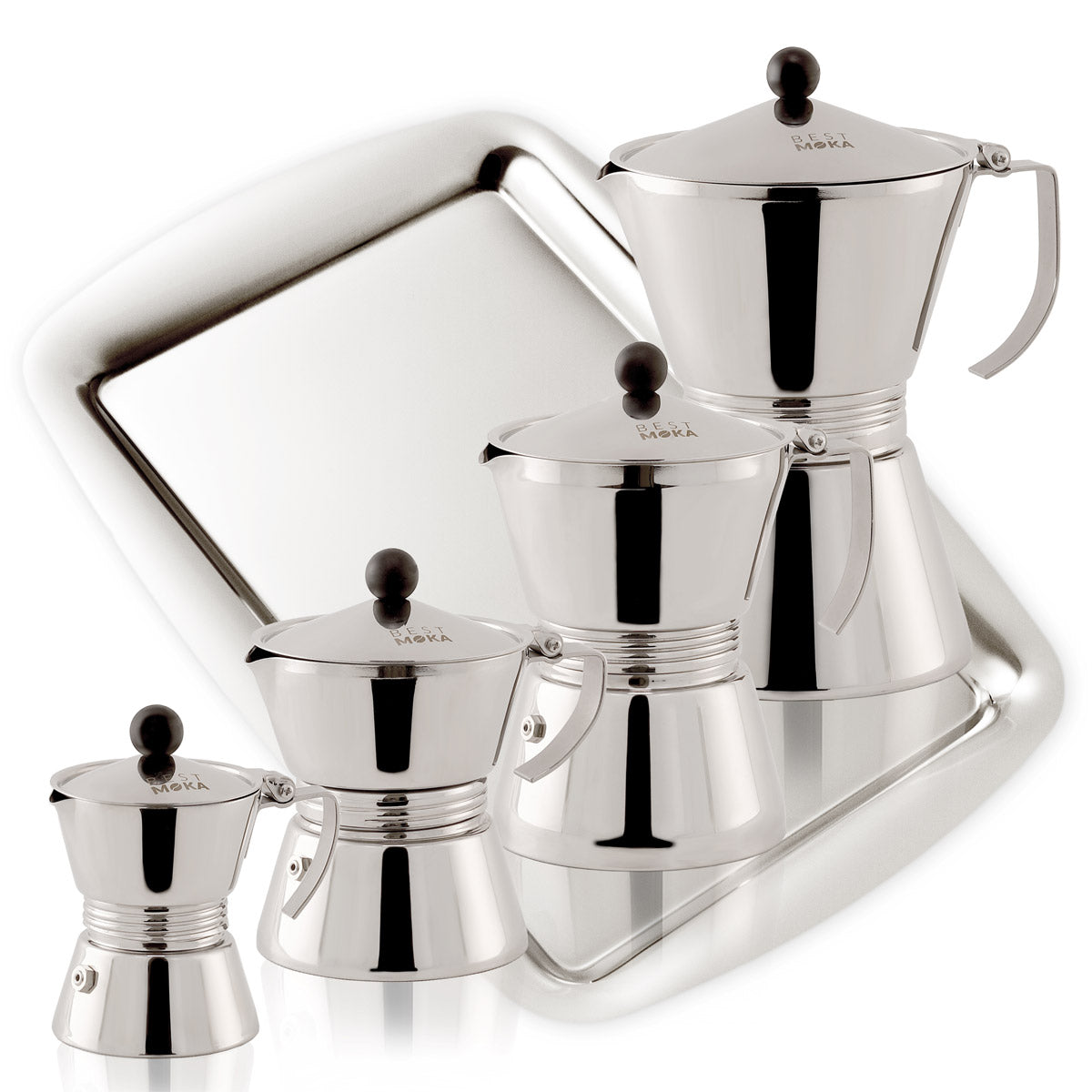 Set caffettiere in acciaio inox ad induzione da 1, 3, 6 e 12 tazze - Best  Moka
