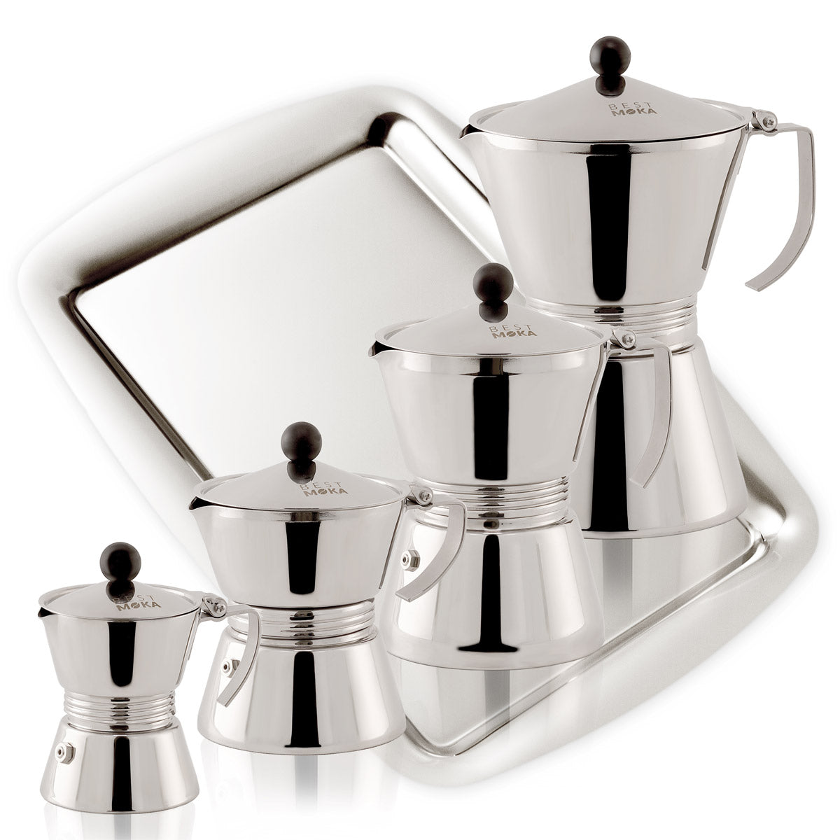 Set caffettiere da 1 - 3 - 6 e 12 tazze in acciaio inox ad induzione - Best Moka