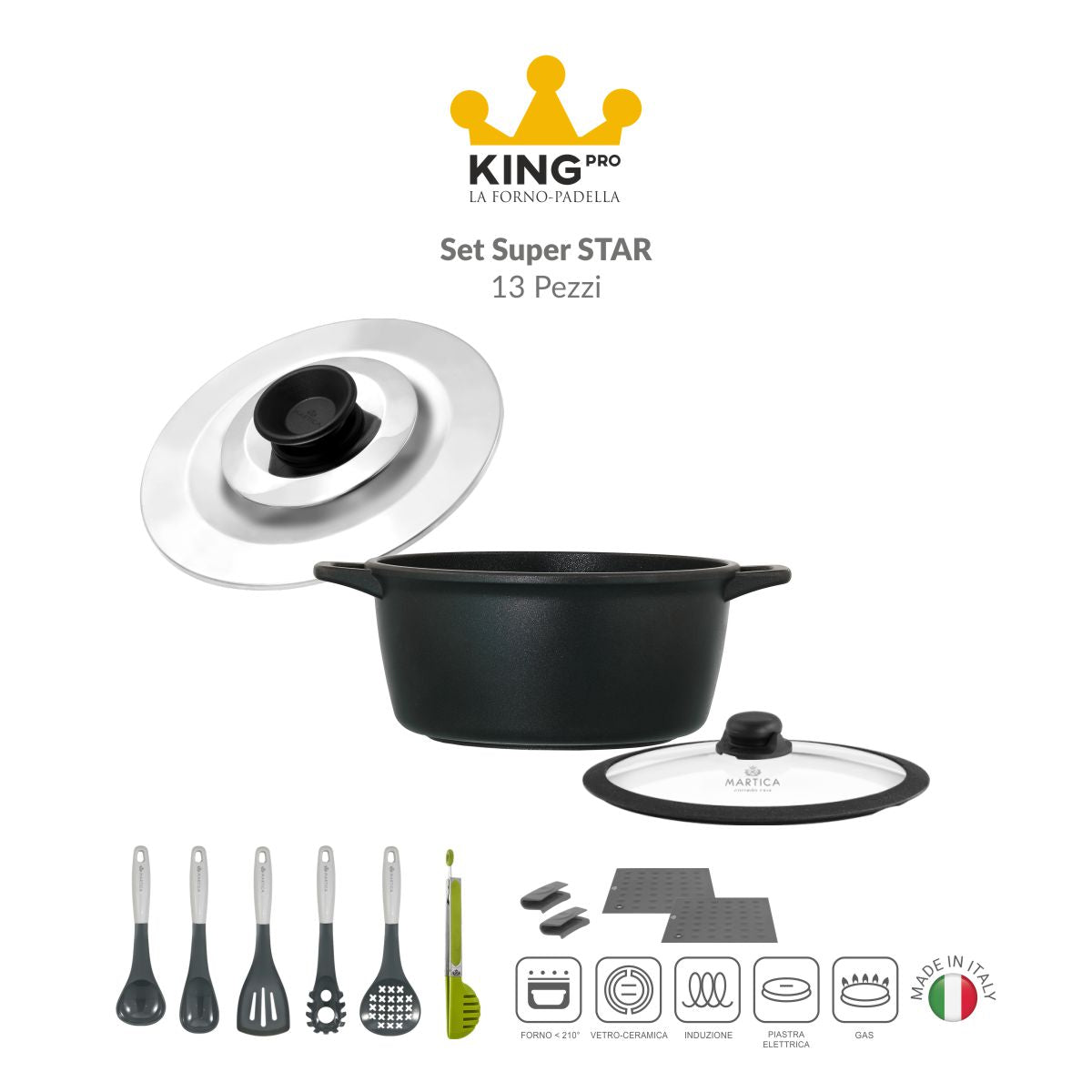 Set casseruola antiaderente con coperchio magico - King Pro