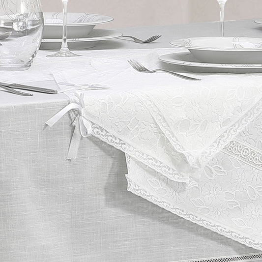 Set centri camera da letto 3 pezzi bianco sposa con pizzo macramè e valencienne