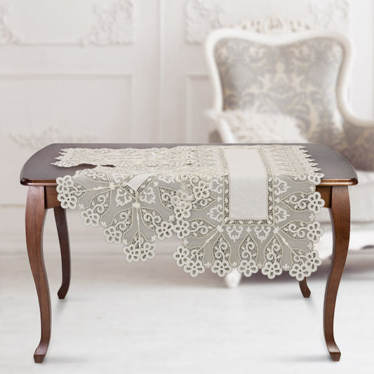 Set centri camera da letto in lino con pizzo argento - Chantal