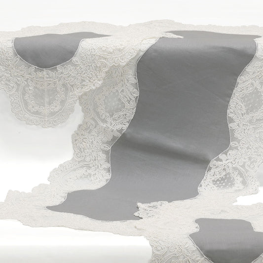 Set di centri camera da letto moderni in puro lino grigio con pizzo - Barbara