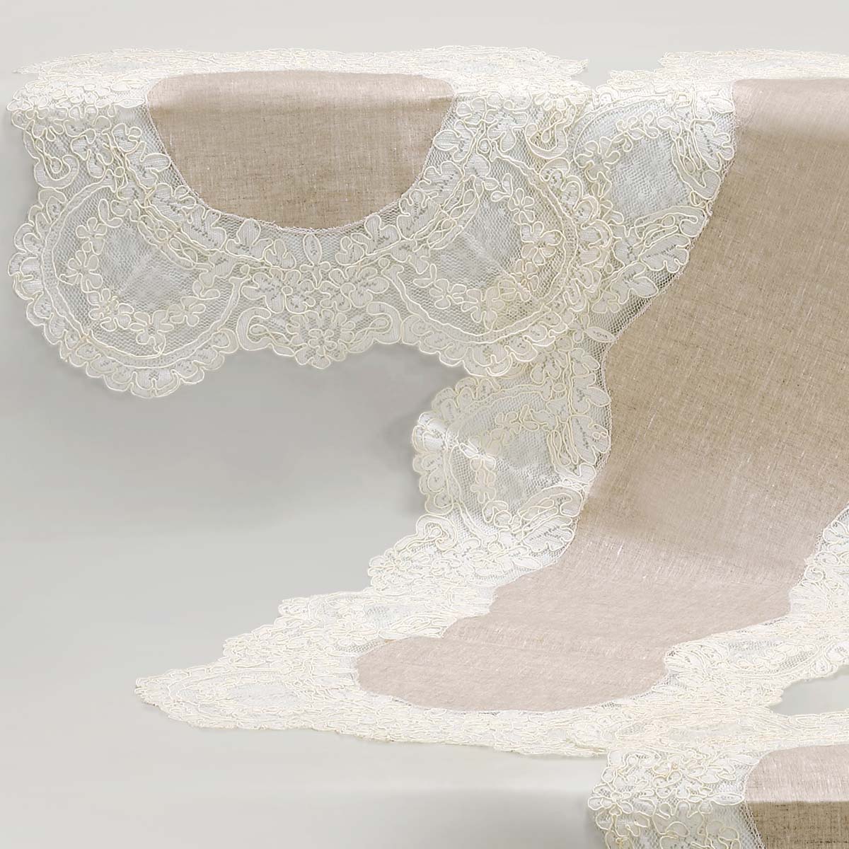 Set centri camera da letto in puro lino naturale con pizzo rebrodè - Eden