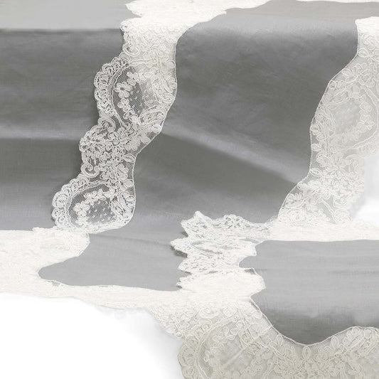 Set di centri sala da pranzo moderni in puro lino grigio con pizzo - Barbara