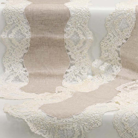 Set centri sala da pranzo in puro lino naturale con pizzo rebrodè - Eden