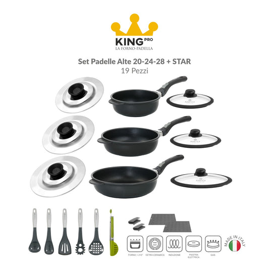 Set padelle con  rivestimento antiaderente induzione con manico estraibile - King Pro Star