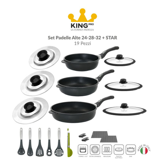 Set padelle con rivestimento antiaderente ad induzione maxi 16 pezzi - King Pro Star