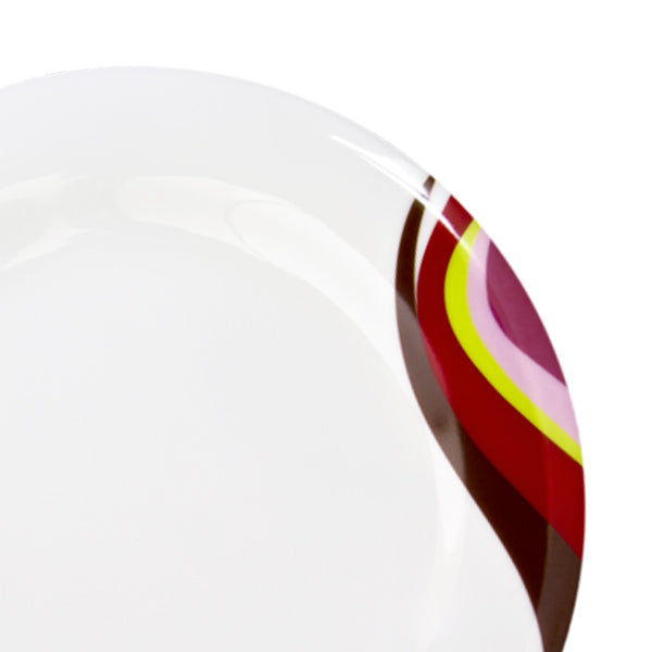 Set piatti in porcellana moderni con decorazione rosso, fucsia e verde - Rapsodia