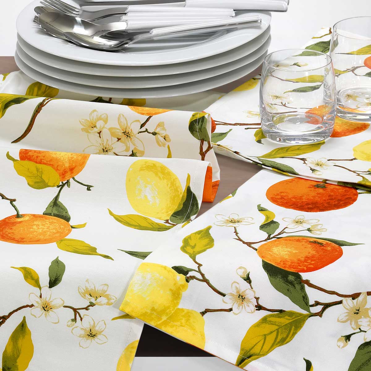 Set strofinacci cucina con fantasia agrumi-puro-cotone