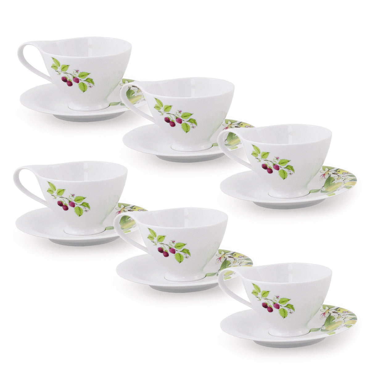 Set tazze da latte con decoro limoni e lamponi in fine porcellana