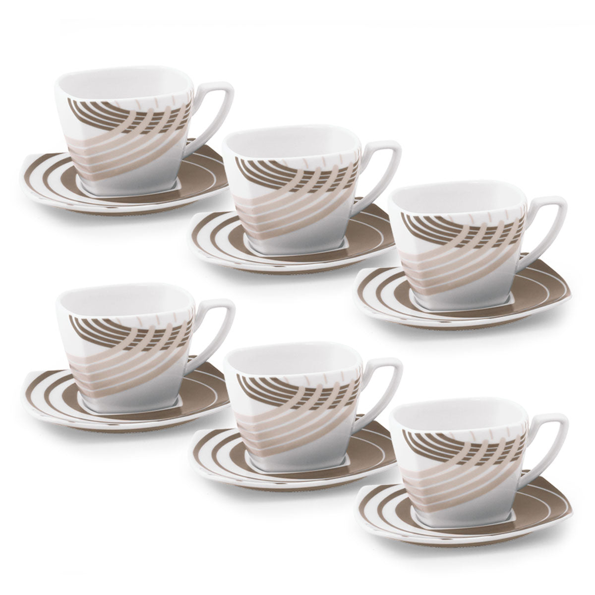 Set tazze da latte o the quadrate con decorazione moderna tortora - Cosmo