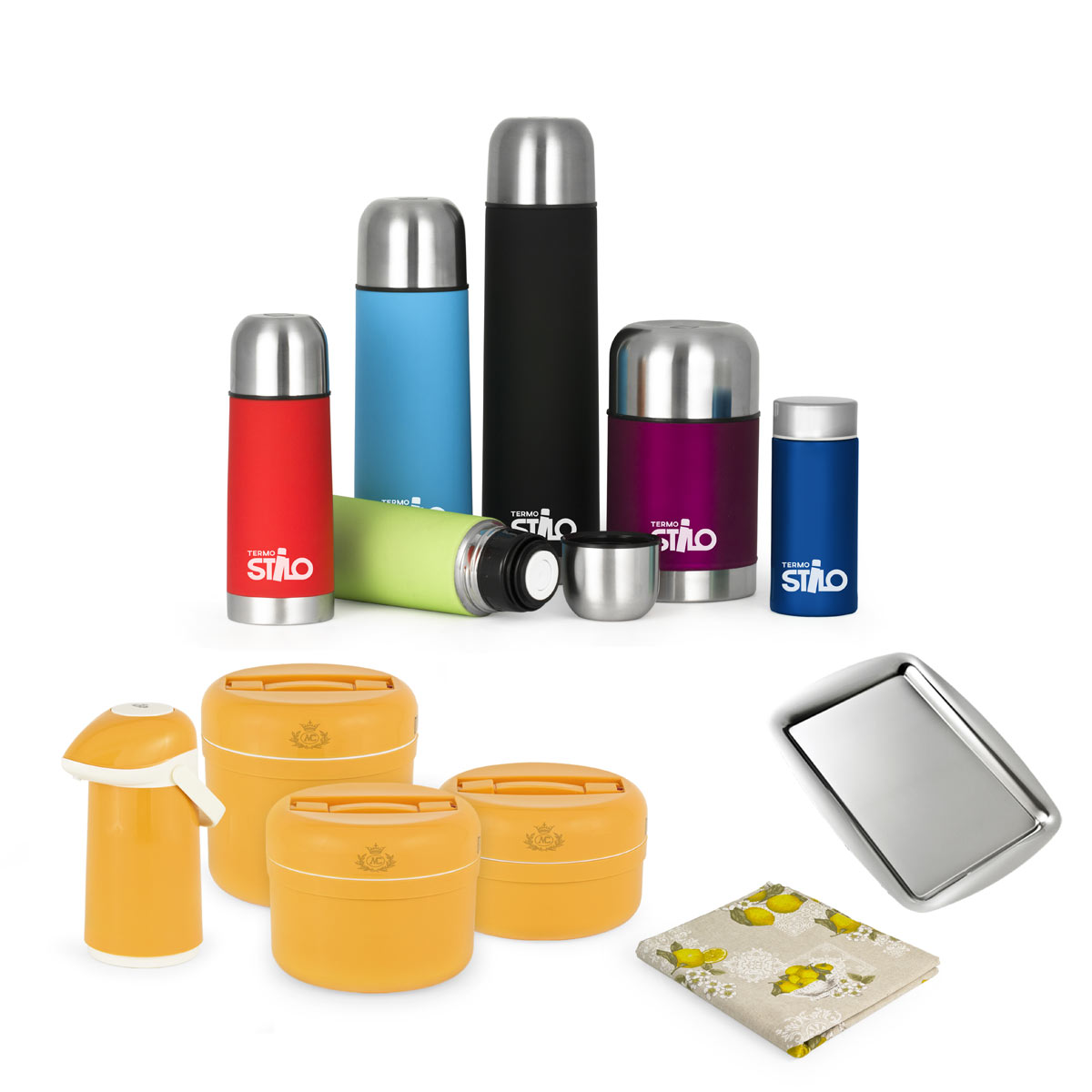 Set thermos in acciaio colorati con thermos portavivande arancio - Termostilo