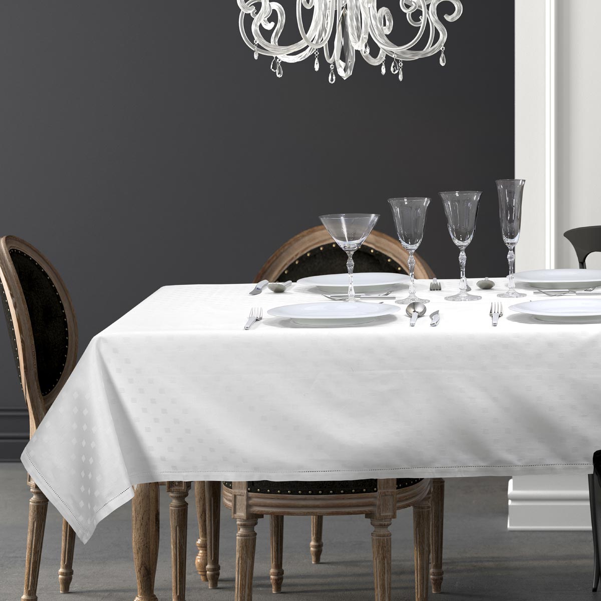 Set tovaglie in fiandra di colore Bianco per 6 e 12 persone dallo stile moderno