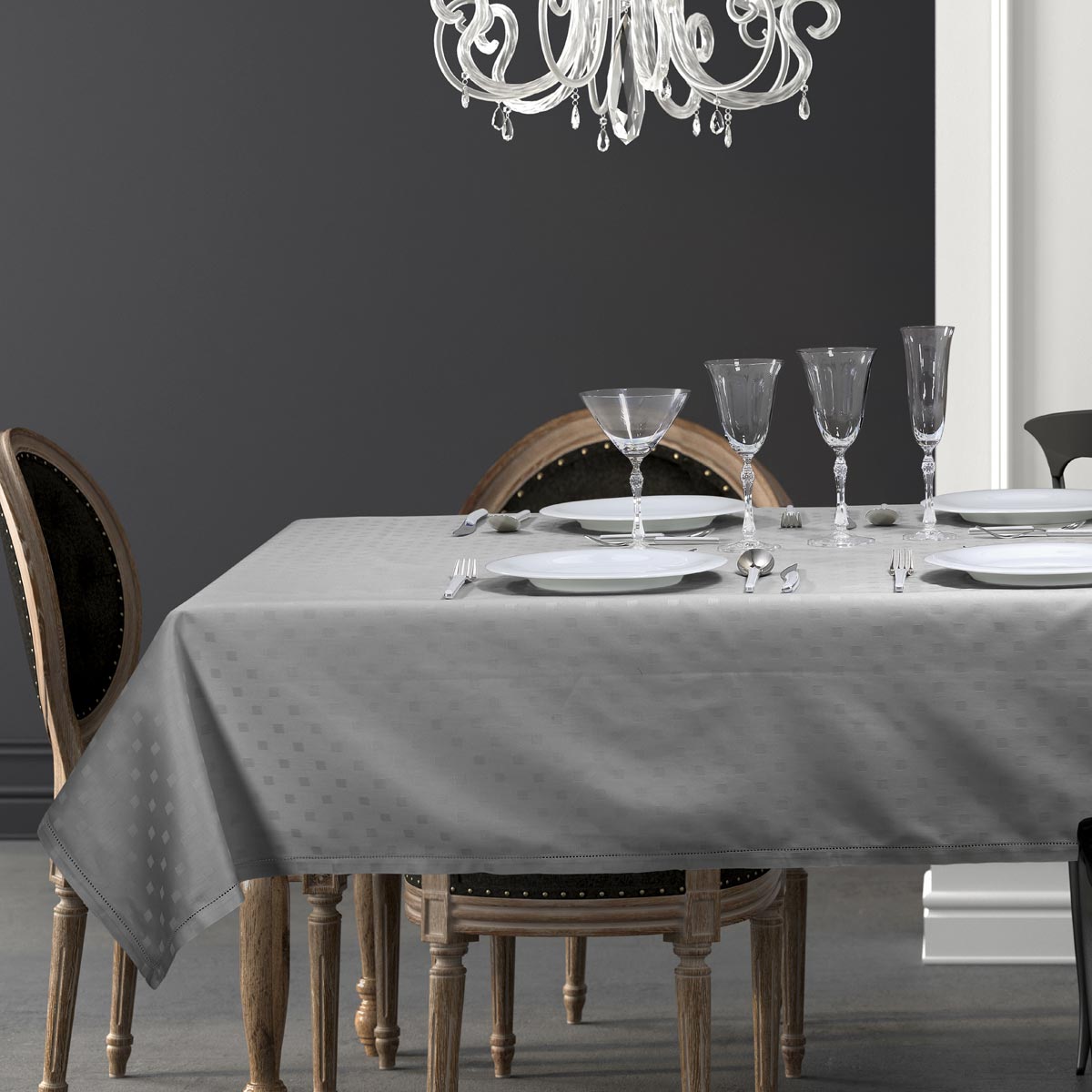 Set tovaglie in fiandra di colore Grigio per 6 e 12 persone dallo stile moderno