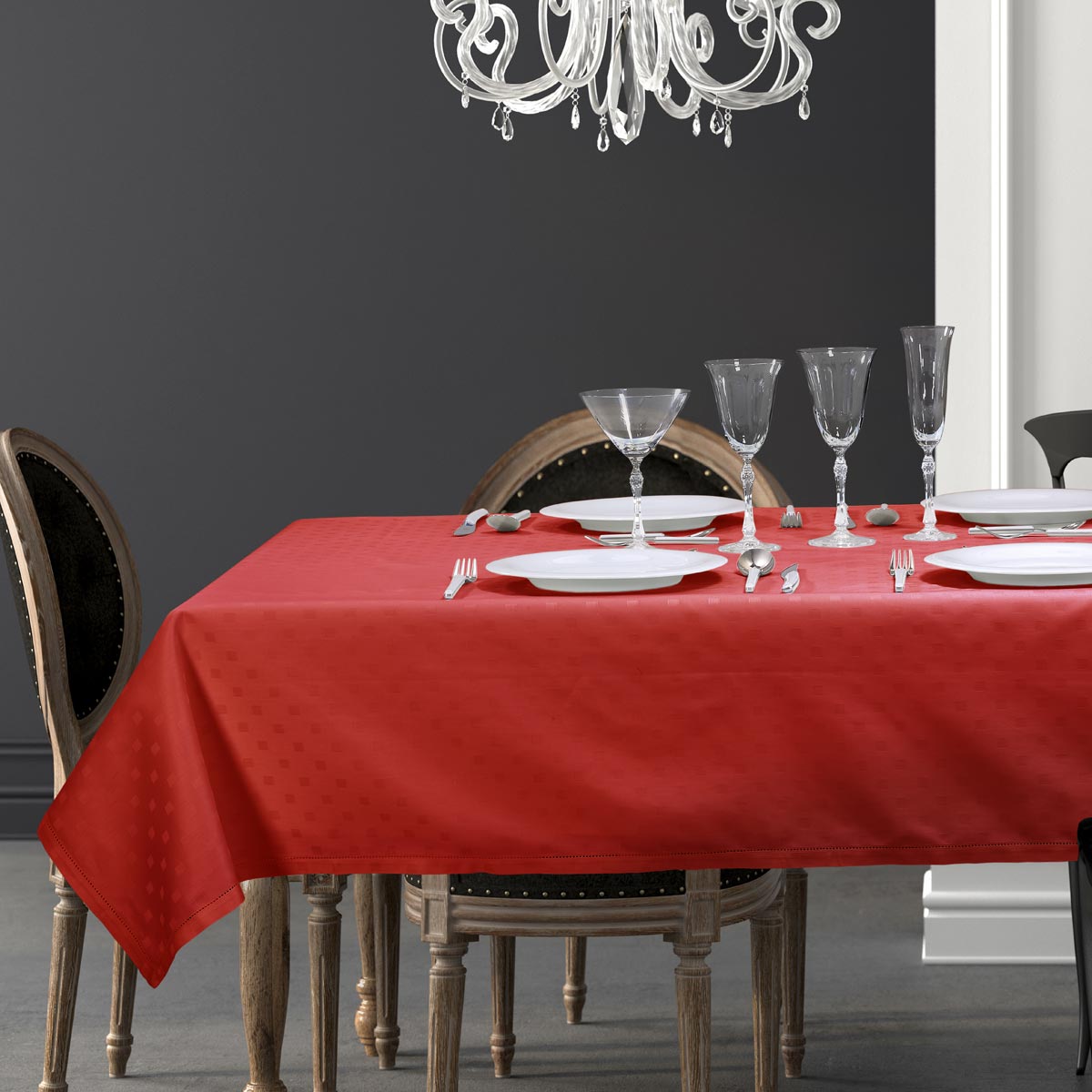 Set tovaglie in fiandra di colore Rosso per 6 e 12 persone dallo stile moderno