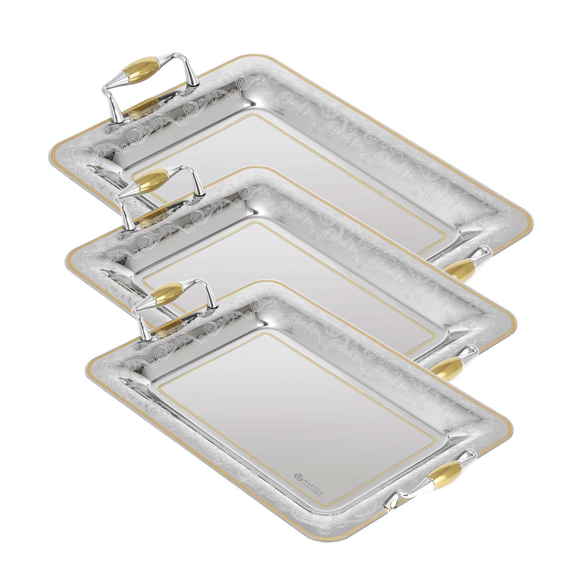 Set vassoi 3 pezzi con decorazione oro incisi disegno pizzo - Cantù