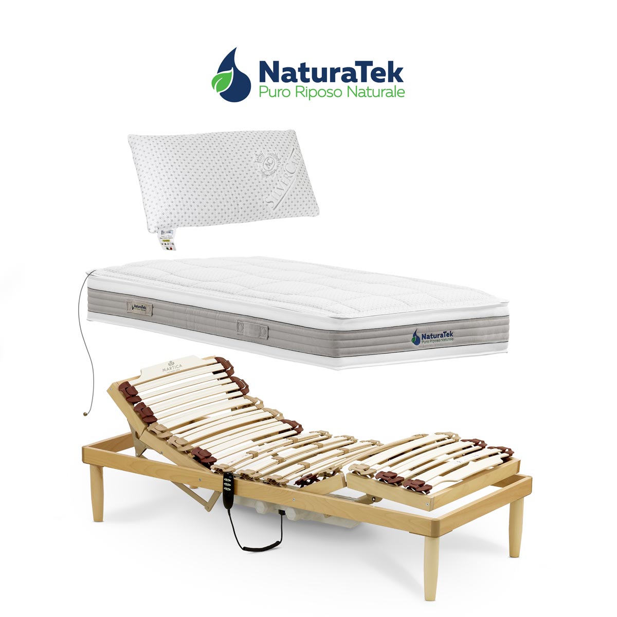 Sistema di riposo in lattice singolo da 1 piazza con rete regolazione elettrica - Naturatek