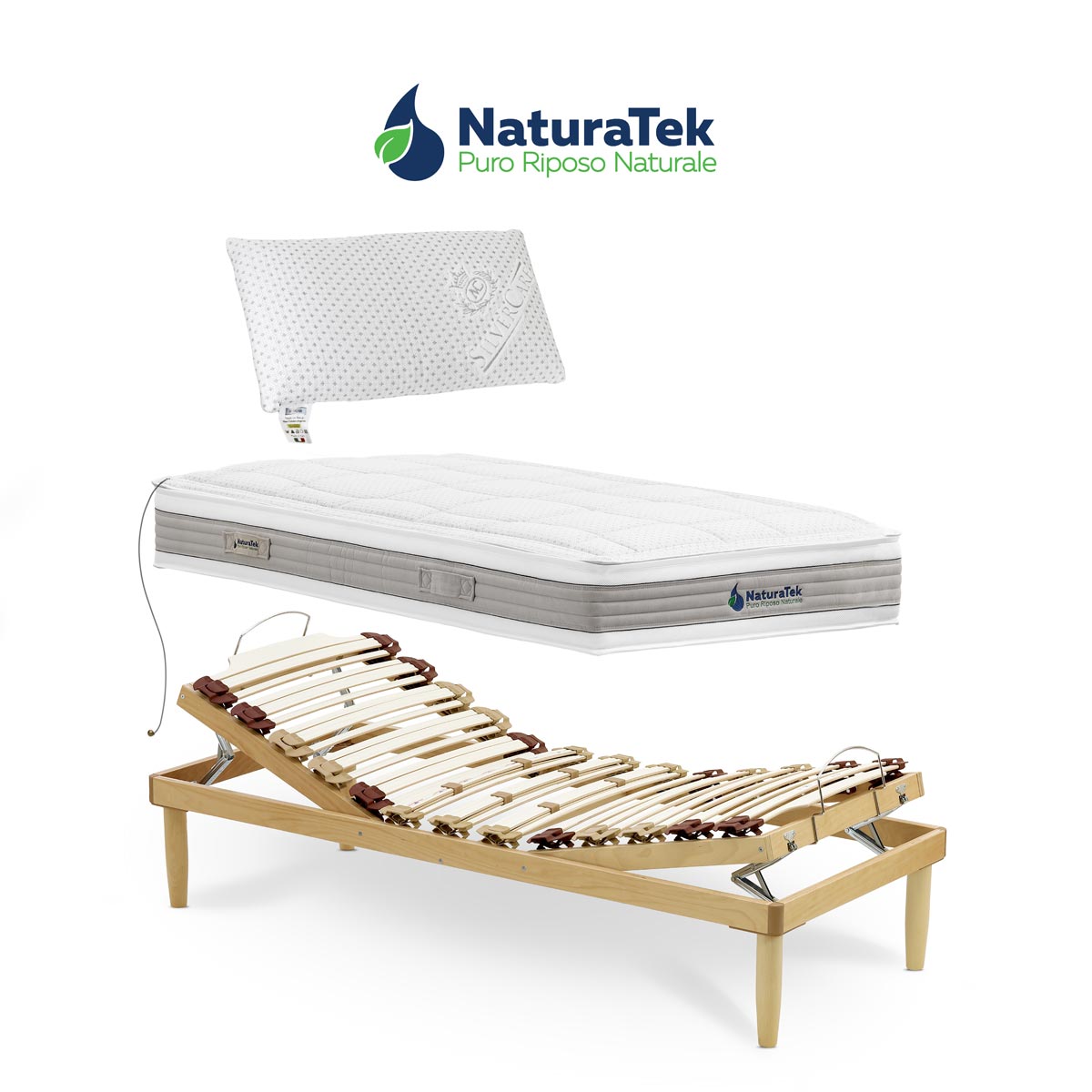 Sistema di riposo in lattice singolo da 1 piazza con rete regolazione manuale - Naturatek