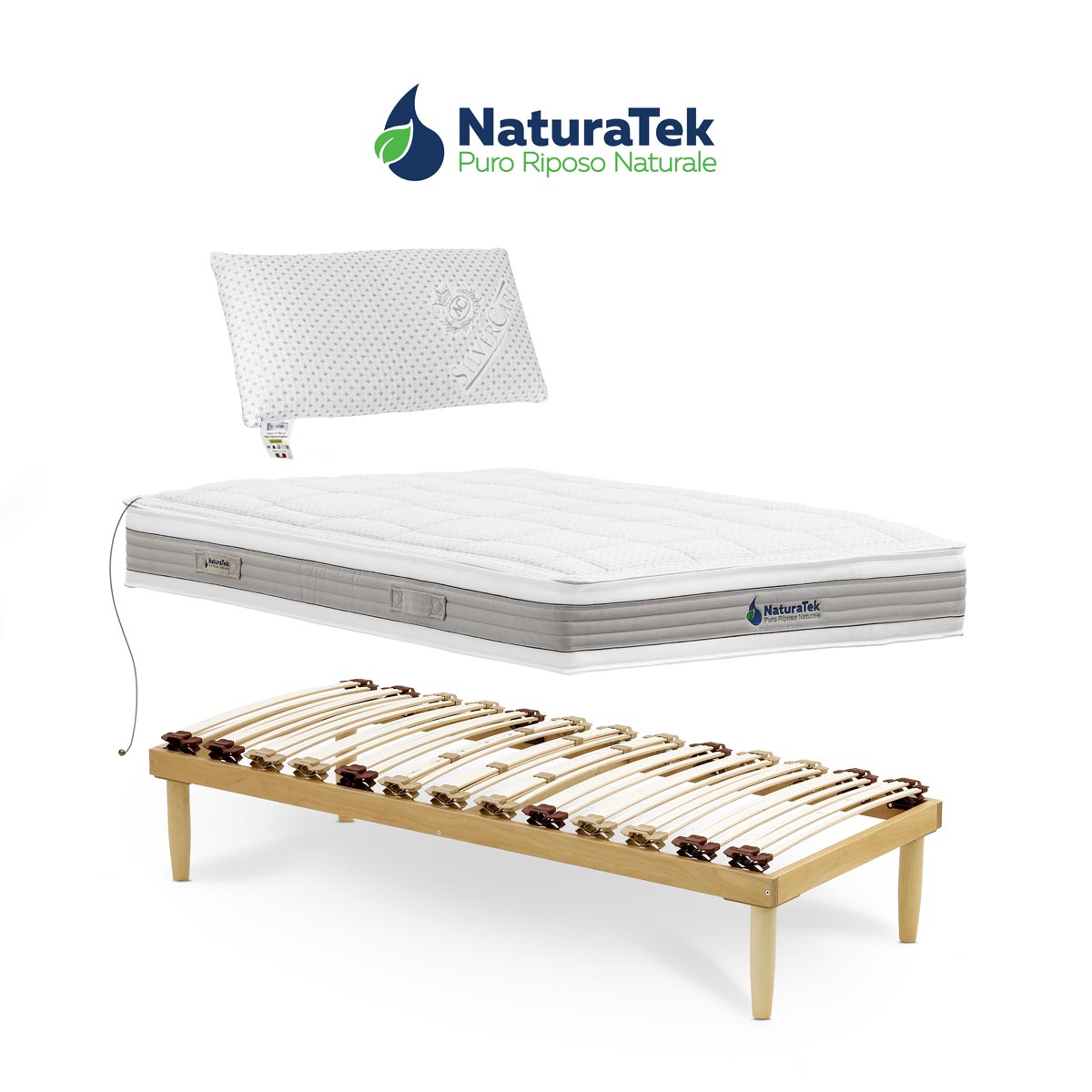 Sistema di riposo in lattice singolo da 1 piazza e mezza con rete fissa - Naturatek