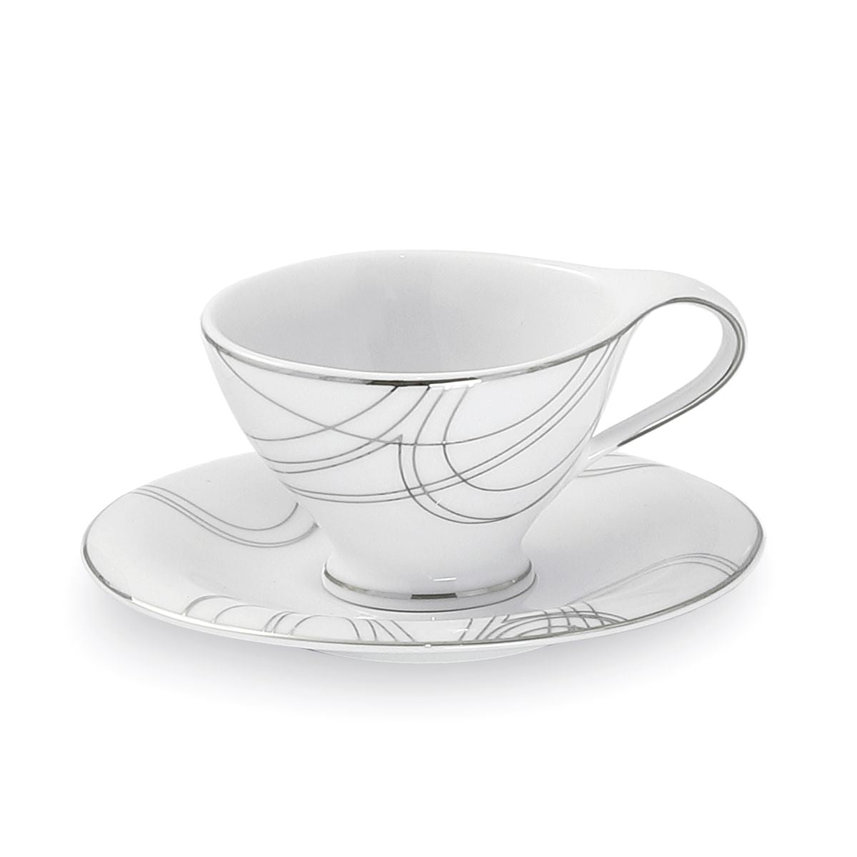 Tazza da latte o da the con piattino e decorazione filo platino - Dallas