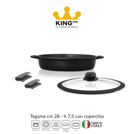 Tegame antiaderente ad induzione da 28 cm alto 7,5 con coperchio bordo silicone