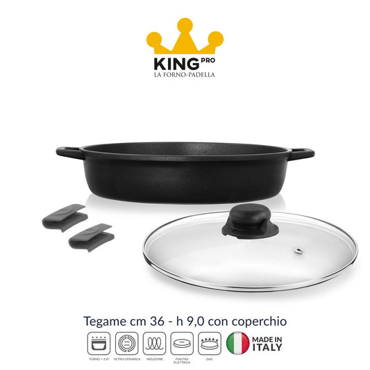 Tegame antiaderente grande ad induzione da 36 cm alto 9 cm con coperchio