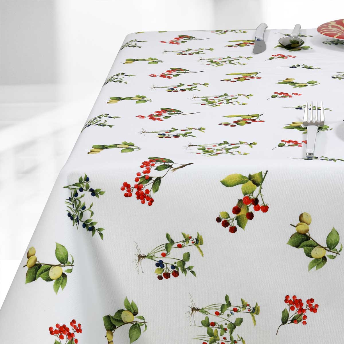 Tovaglia in cotone con disegno frutti rossi