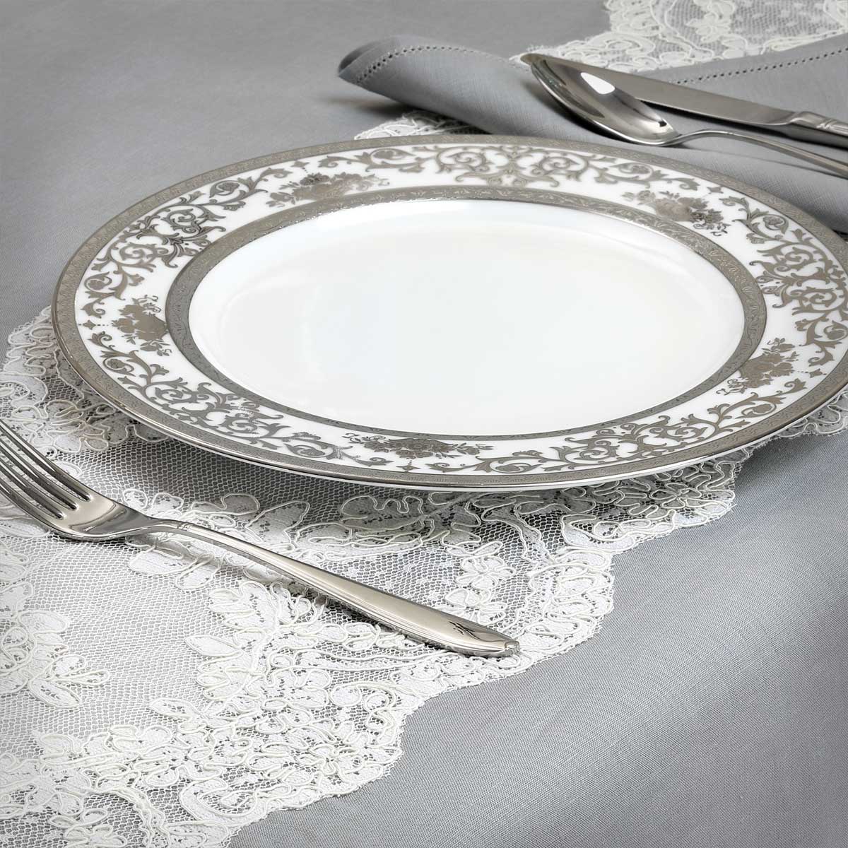Tovaglia moderna in puro lino grigio con pizzo - Barbara