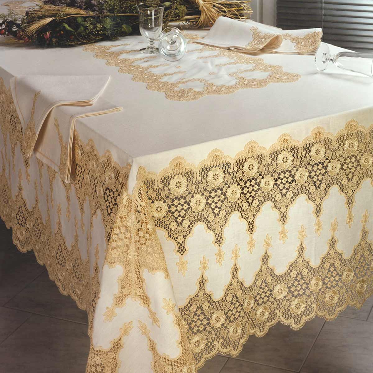 Tovaglia primo letto in pizzo macramè in puro lino - Agnese