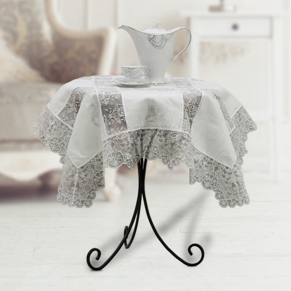 Tovaglietta da the in lino colore panna con pizzo ricamo argento lurex - Eloise