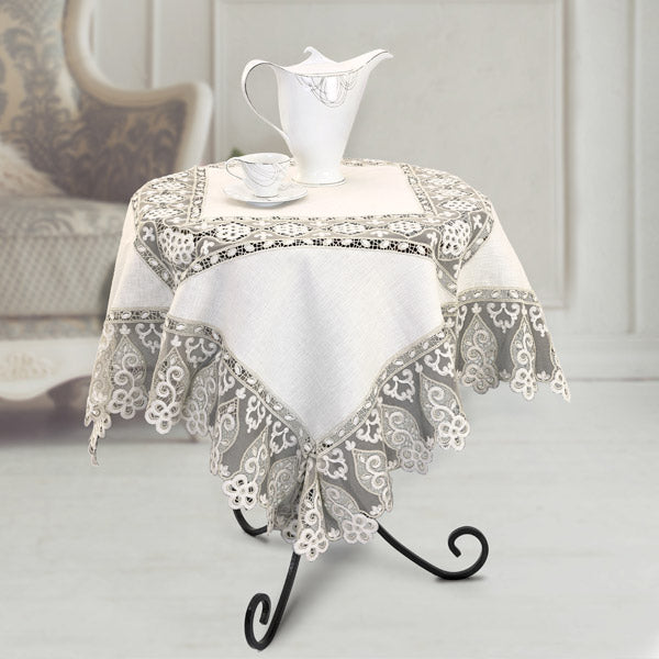 Tovaglietta da the in lino panna con pizzo argento - Chantal